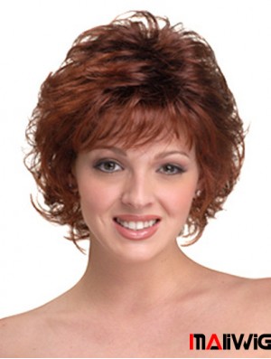 Synthetic Hair Head Wigs With Capless Auburn Color Chin Length