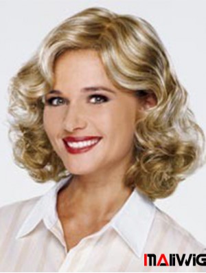 Blonde Shoulder Length Curly Without Bangs 13 inch Fashionable Medium Wigs