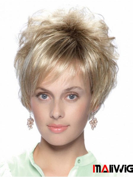 No-Fuss 8 inch Straight Blonde With Bangs Short Wigs