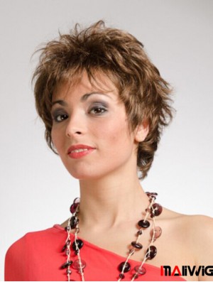 Comfortable 8 inch Wavy Brown Layered Short Wigs