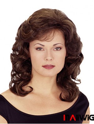 Wavy With Bangs 16 inch Brown Incredible Synthetic Wigs