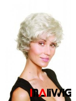 Synthetic Chin Length Wavy Capless Elderly Lady Wigs