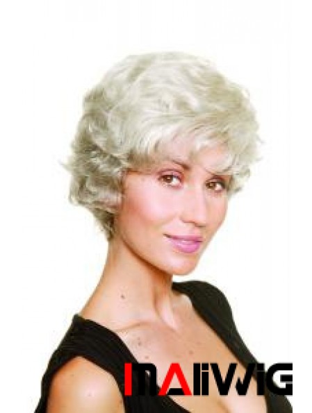 Synthetic Chin Length Wavy Capless Elderly Lady Wigs