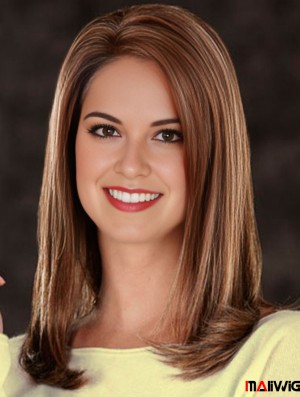 Straight Without Bangs Lace Front Amazing 17.5 inch Brown Long Wigs