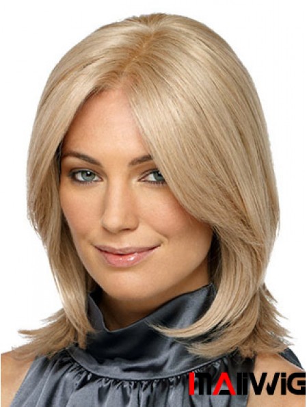 Shoulder Length Without Bangs Straight Blonde Designed Synthetic Wigs