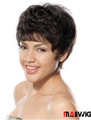 Discount Black Short Boycuts Wavy Glueless Lace Front Wigs
