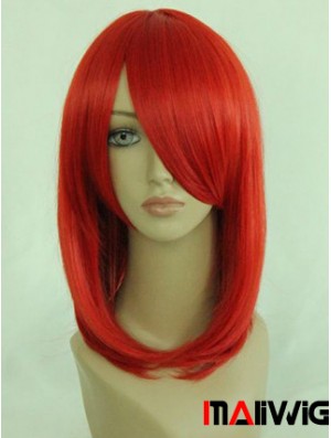 Red Shoulder Length Straight With Bangs 14 inch Online Medium Wigs
