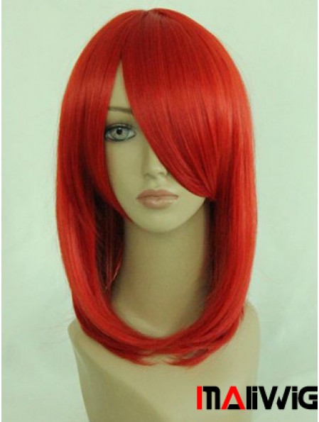 Red Shoulder Length Straight With Bangs 14 inch Online Medium Wigs