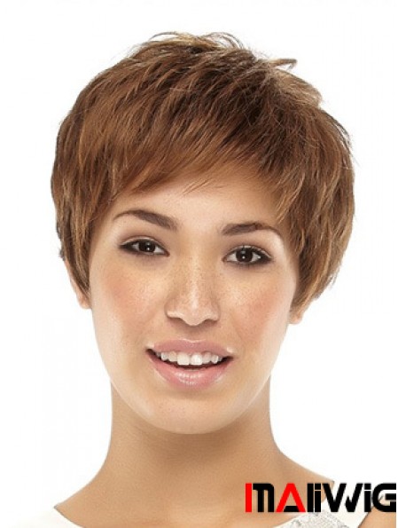 Cropped Boycuts Straight Brown Popular Synthetic Wigs
