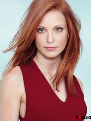 18 inch Straight Without Bangs Lace Front Copper Sassy Long  Wigs