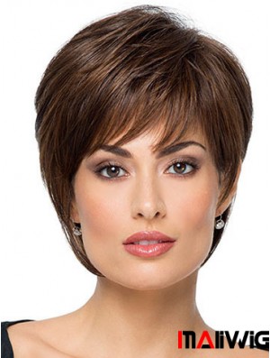Suitable 8 inch Straight Brown With Bangs Short Wigs