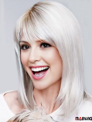 Straight 13 inch Shoulder Length Grey Wigs