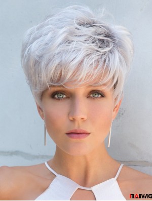 Great Cropped Straight 5 inch Capless Grey Wigs For Women
