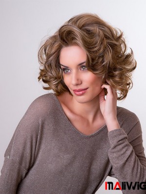 Brown 11 inch Layered Wavy Capless Synthetic Medium Wigs For Women