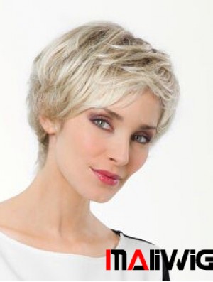Platinum Blonde Boycuts Short 8 inch Straight Synthetic Monofilament Wig Sale
