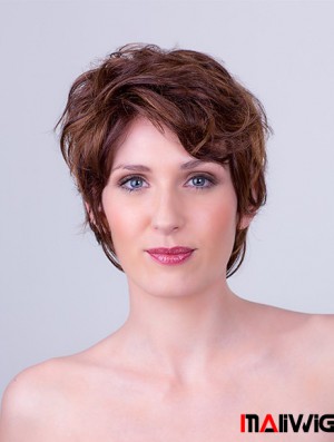 Auburn Layered Short 8 inch Wavy Synthetic Mono Cap Wigs