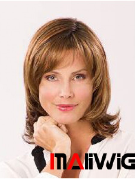 Auburn With Bangs Shoulder Length 12 inch Wavy Synthetic Ladies Wig Monofiliment
