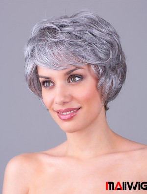 Wavy Grey 8 inch Grey Synthetic 100% Hand-tied Short Cheap Wigs