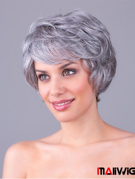 Wavy Grey 8 inch Grey Synthetic 100% Hand-tied Short Cheap Wigs