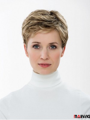 Durable Synthetic Capless 4 inch Boycuts Straight Blonde Short Wig Canada