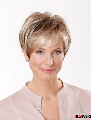Synthetic Capless 8 inch Boycuts Straight Blonde Short Cut Wigs