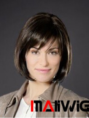 10 inch Straight Brown Synthetic Chin Length Monofilament Bob Cut Wigs