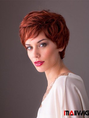 Synthetic Monofilament 8 inch Layered Wavy Red Short Style Wigs