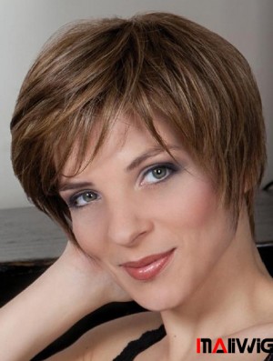 Synthetic Capless 8 inch Boycuts Straight Brown Cheap Short Wigs