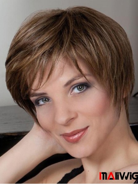Synthetic Capless 8 inch Boycuts Straight Brown Cheap Short Wigs
