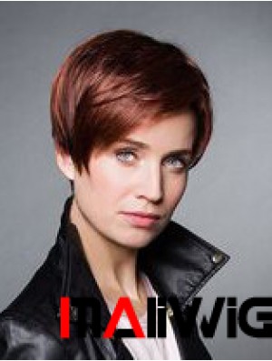 Monofilament Synthetic 6 inch Cropped Straight Auburn Boycuts Wigs For Cancer Patients