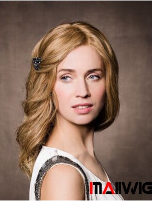 Monofilament Synthetic 14 inch Long Wavy Blonde Without Bangs Cancer Wig