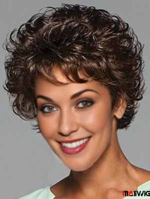 Curly Black Layered 6 inch Monofilament Wigs