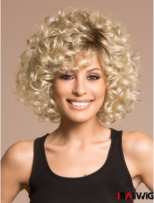 Gorgeous Blonde Wigs For Women Chin Length With Bangs Curly Style