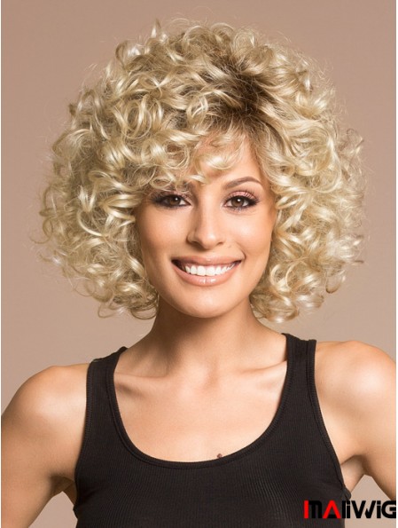 Gorgeous Blonde Wigs For Women Chin Length With Bangs Curly Style