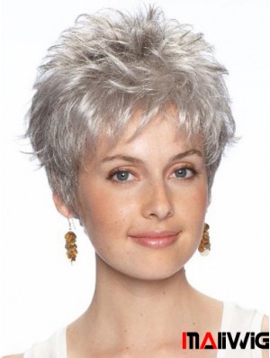 Grey Hair Wigs Lace Front Wavy Style Cropped Length
