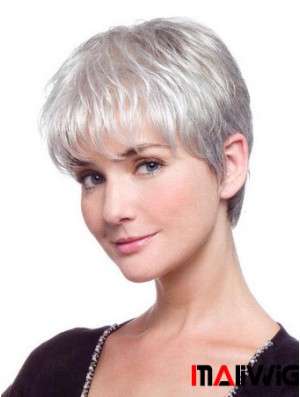 Grey Hair Wig With Synthetic Lace Front Grey Cut Straight Style