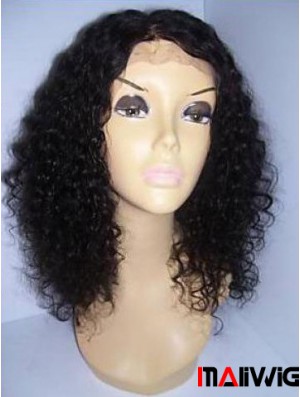 Black Color Shoulder Length Curly Human Hair With Lace Front Wigs For Black African American Women