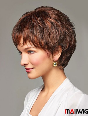 Auburn Short Wavy Layered Synthetic Cheap Lace Front Wigs