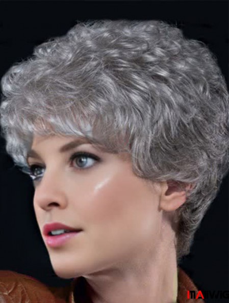 Grey Wigs For Older Women With Lace Front Curly Style Short Length