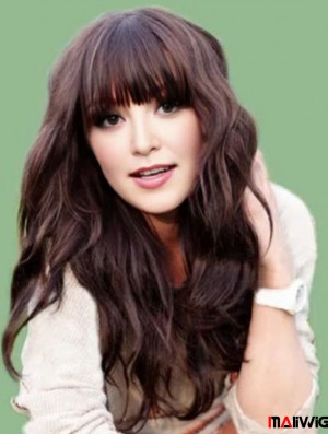Real Hair Carly Rae Jepsen Wigs Long Length Brown Color With Bangs Monofilament