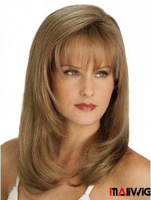 Straight With Bangs Long Blonde Flexibility Lace Front Wigs