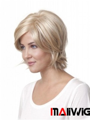 10 inch Blonde Chin Length Layered Straight Discount Lace Wigs