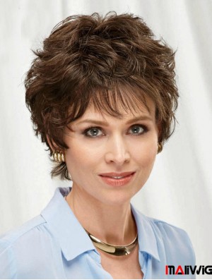 Brown 8 inch Top Short Wavy Layered Lace Wigs