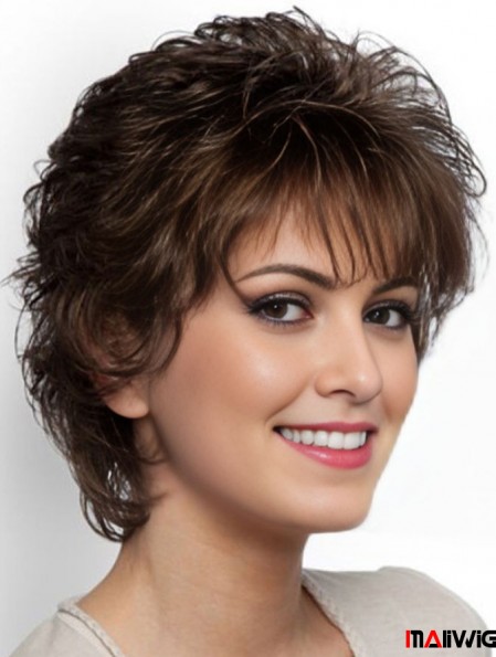 Short Curly Classic Brown Exquisite 100% Hand-tied Wigs