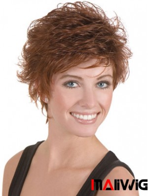 Discount Brown Cropped Wavy Boycuts Lace Front Wigs
