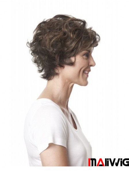 Short Curly Layered Brown Top 100% Hand-tied Wigs