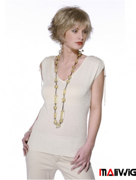 Chin Length Wavy Layered Blonde Convenient 100% Hand-tied Wigs