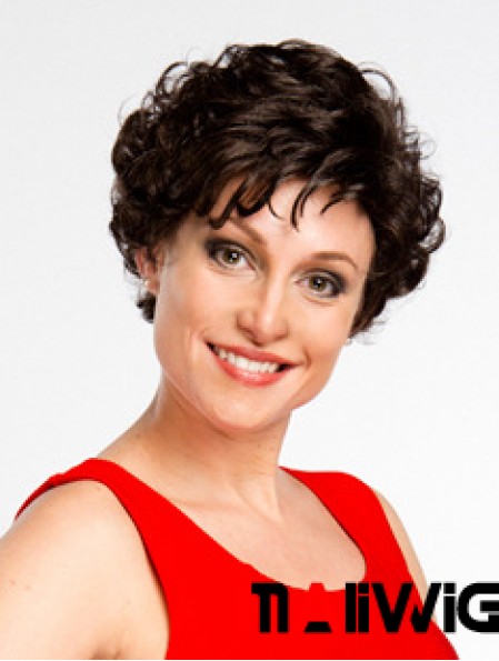 Black 8 inch New Short Wavy Layered Lace Wigs