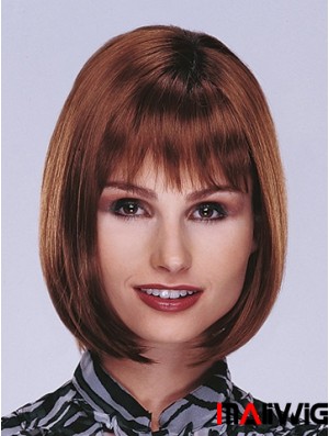 Chin Length Straight Monofilament Auburn Top Bob Wigs
