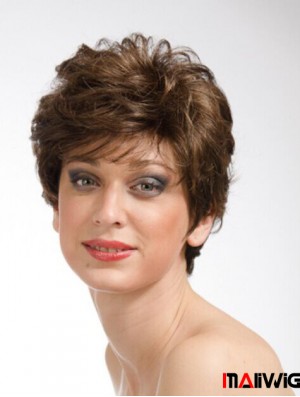 Brown 8 inch Sassy Short Wavy Layered Lace Wigs